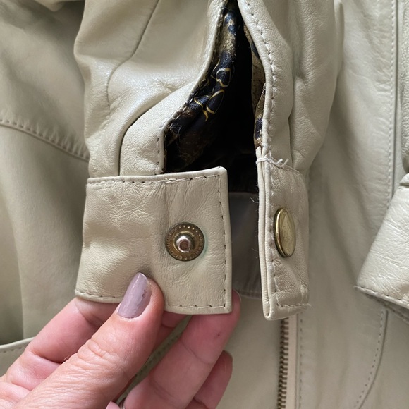 Pelle STUNNING Vintage LUXE Fur & Leather Parka Ivory Women’s size S Oversized - Picture 14 of 16